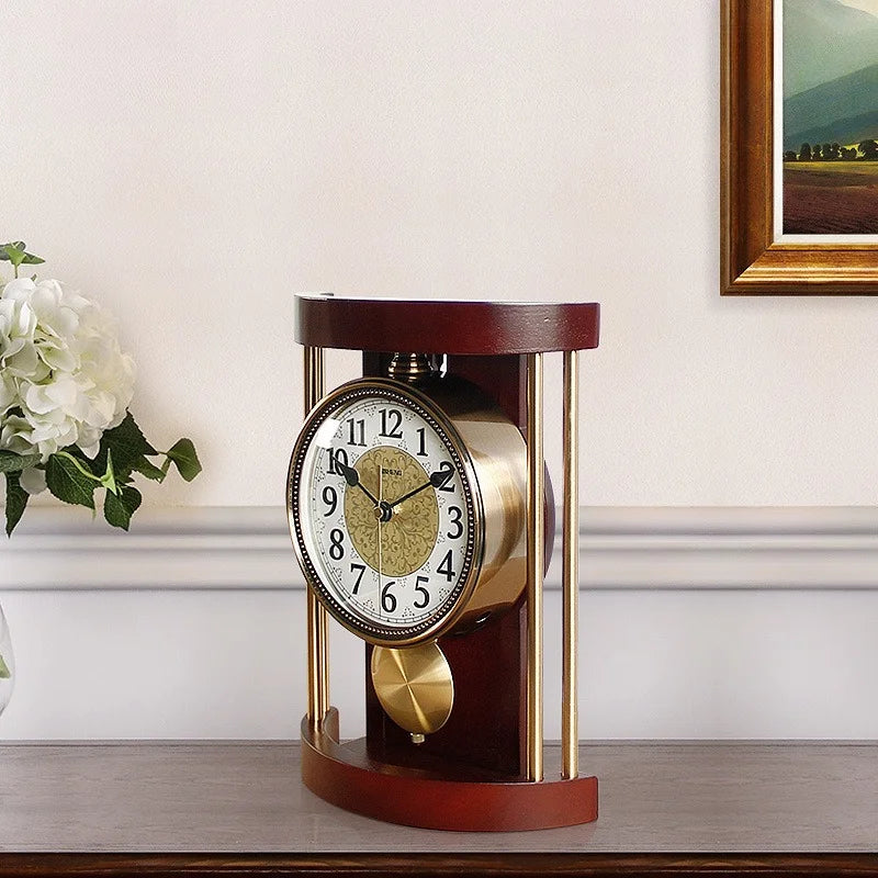 Vintage Wooden Mantel Clock – European Style Decorative Desk Clock for Home Office